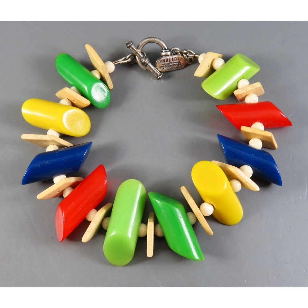 GRANDMOTHER'S BUTTONS Beaded Bracelet MULTICOLOR WEDGE BEADS Retro Funky Plastic